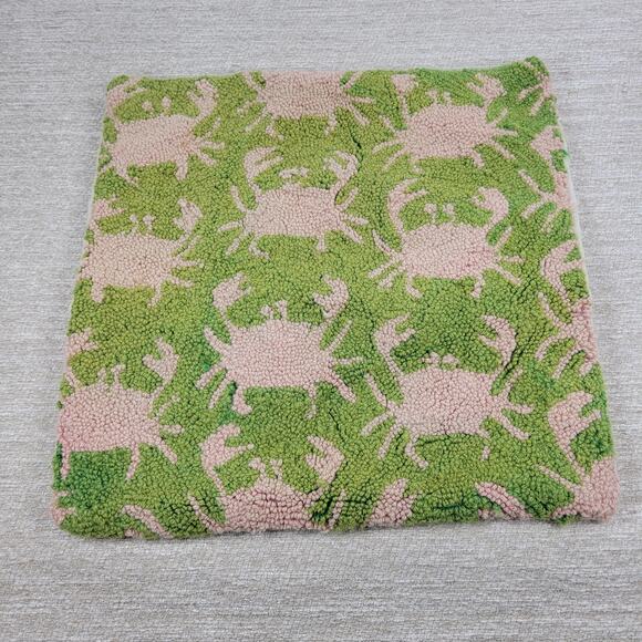 Vtg Handmade Wool Hooked Crab Pillow Cover 18x18 Coastal Nautical Beach Cottage - Picture 15 of 16